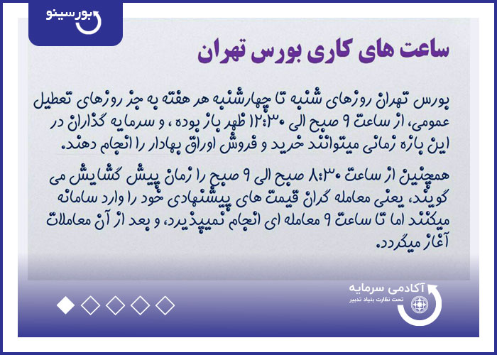 ساعت های کاری بورس تهران